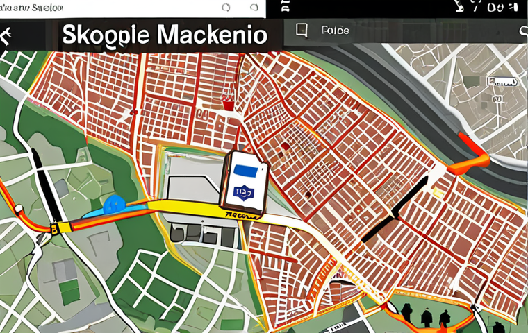 **Image Prompt:**  A digital map of Skopje, North Macedonia, highlighting local police station locations. Overlay the Google Maps interface with police station icons clearly visible. Include some blurred-out landmarks or points of interest in the background to add context.