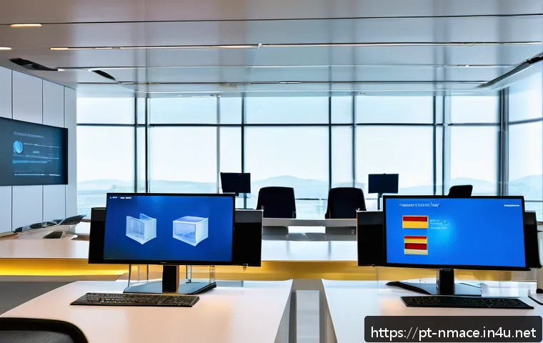 북마케도니아 정치 체제 - A modern government office interior in North Macedonia showcasing digital transformation: sleek desk...
