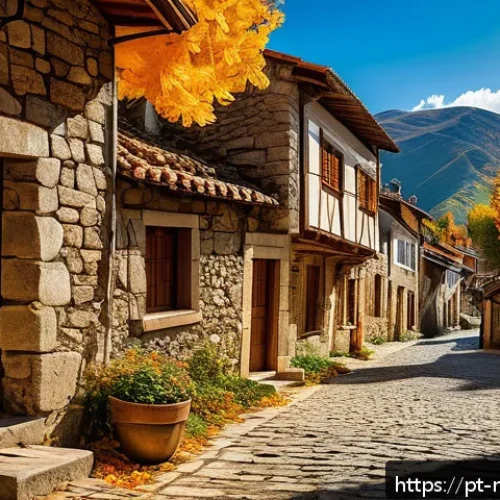 Home 31 북마케도니아에서 소규모 마을 탐방 - A charming traditional mountain village in North Macedonia during autumn, featuring cobblestone stre...