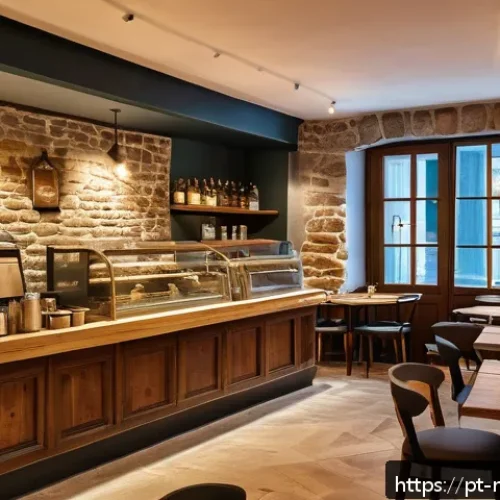 Home 30 북마케도니아에서 유럽 스타일 카페 탐방 - A cozy café interior in North Macedonia blending historic and modern design elements: exposed stone ...